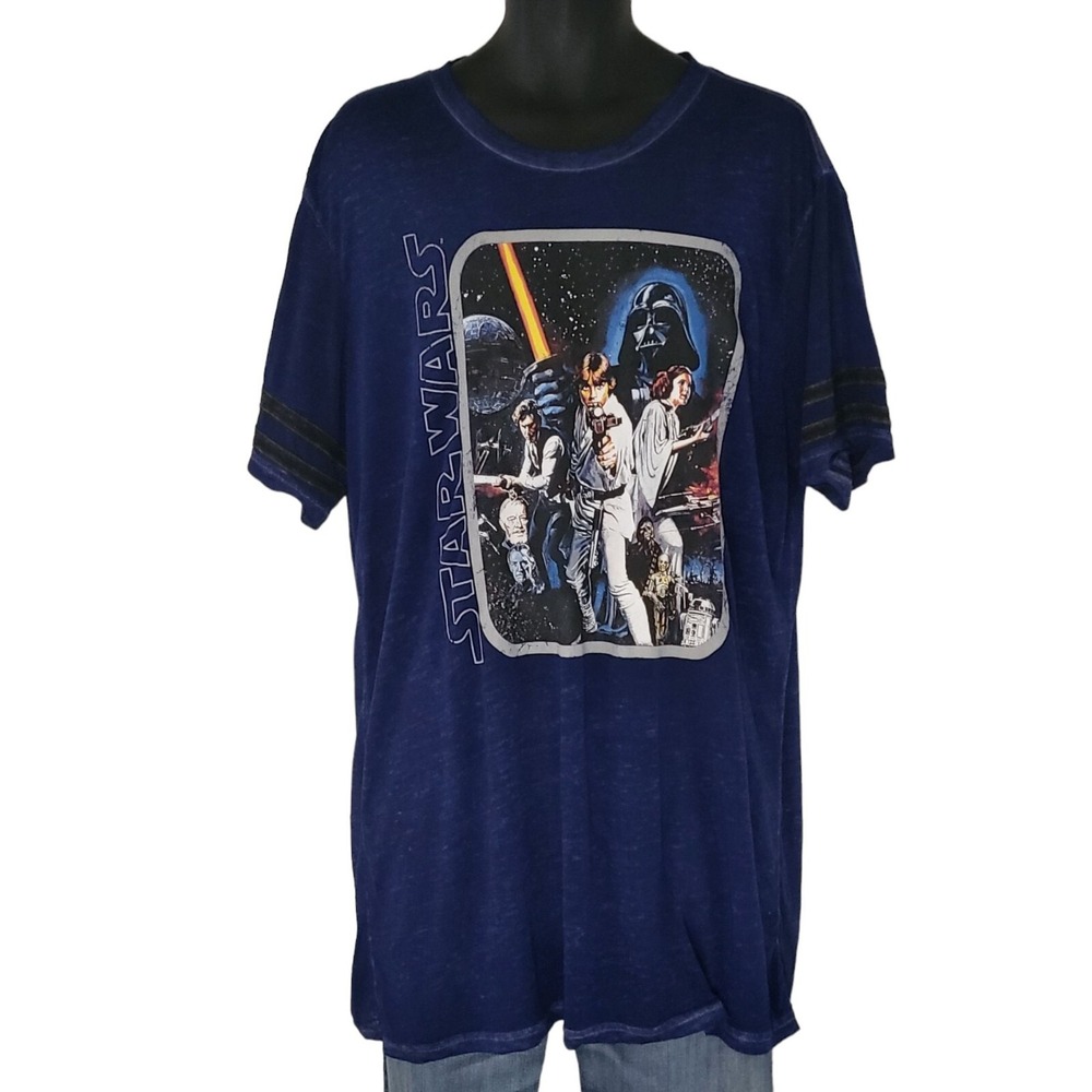 Star Wars Shirt Mens XL 46 48 Blue Distressed Retro Classic Movie Graphic Tee